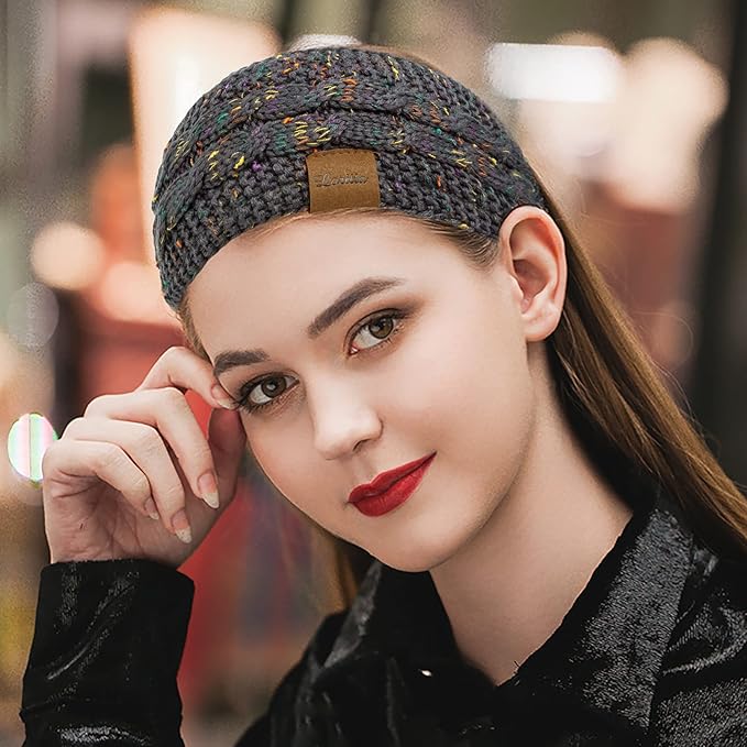 Loritta 2 Pack Headbands for Women Winter Warm Cable Knit Ear Warmer Thick Head Wrap Fuzzy Fleece Lined Gifts