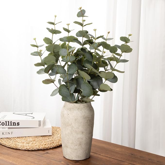 Briful Rustic Vintage Ceramic Vase, 9.06'' Farmhouse Table Decor with Wide Mouth, Large Decorative Vases for Home Decor, Living Room, Entryway & Shelf Styling, Beige