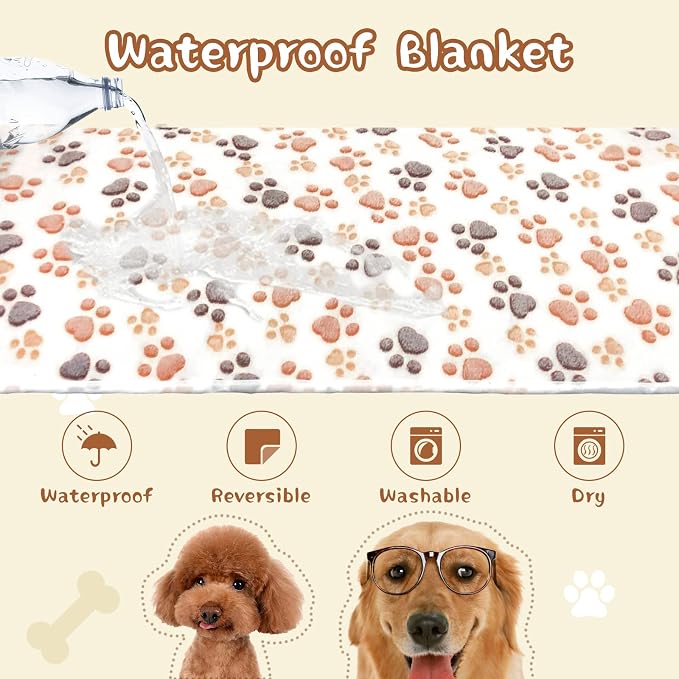 YUEPET 2 Pack Waterproof Dog Blankets, Washable Reversible Throw 40 x 30 in | White and Coffee Pair, Soft Fleece with Mylar Layer, Machine Washable, Bed Sofa and Car Protection, Medium and Large Dogs