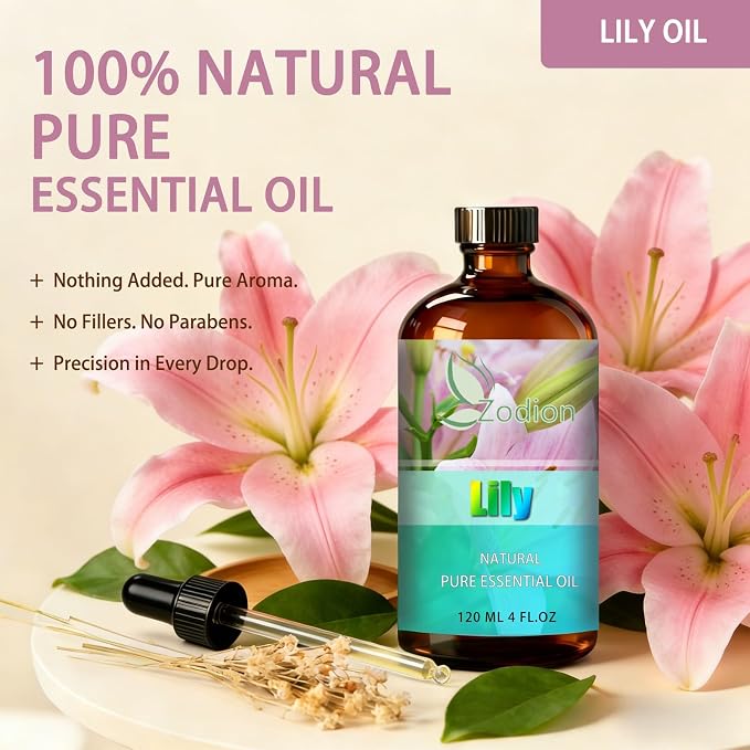 Lily Essential Oil - Lily Oil for Diffuser, 4 Fl Oz(120ml) | Candle Making, Soap Making, aroma, Strong Scent, Pure, Natural, Home Fragrance, Massage