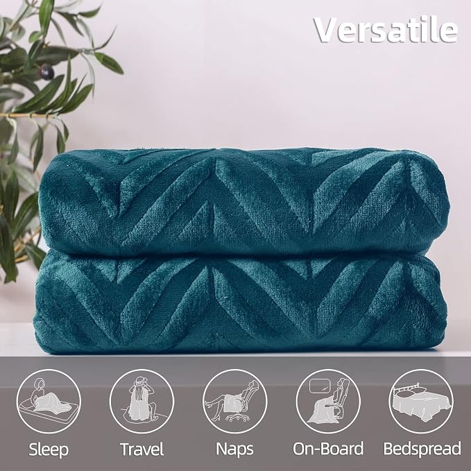 Whale Flotilla Flannel Fleece Fall Throw Blanket for Couch, Teal | Lightweight Breathable Soft Sofa Throws, Plush Fluffy Chevron Design Decorative Blankets for Home Life, 50x60 Inch