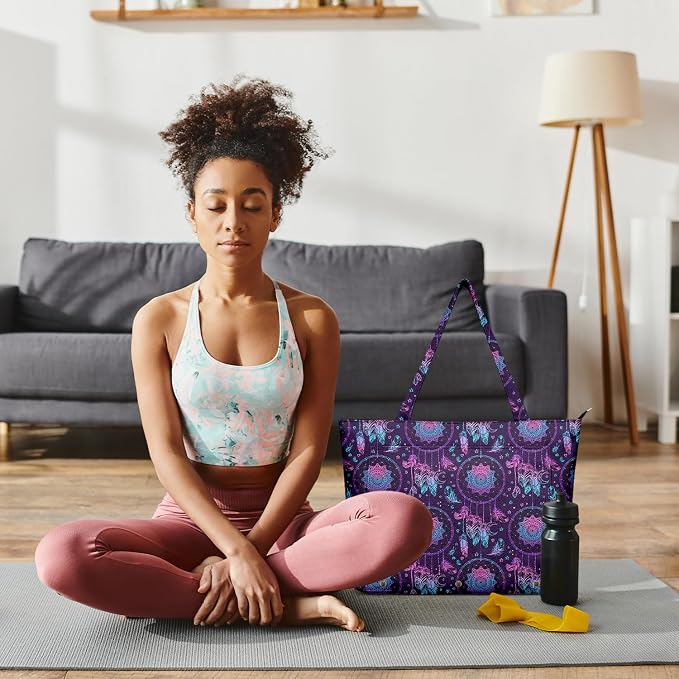 Yoga Bag for Women, Large Canvas Yoga Mat Tote Bag with Yoga Mat Carrier - Large Mat Pocket Fitness Tote for Pilates, Gym, Travel, Office & Beach