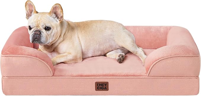 EHEYCIGA Orthopedic Small Dog Bed, Waterproof Memory Foam Washable Pet Beds | Non-Slip Bottom and Egg-Crate Foam Medium Pet Couch Bed with Washable Removable Cover, Dusty Pink