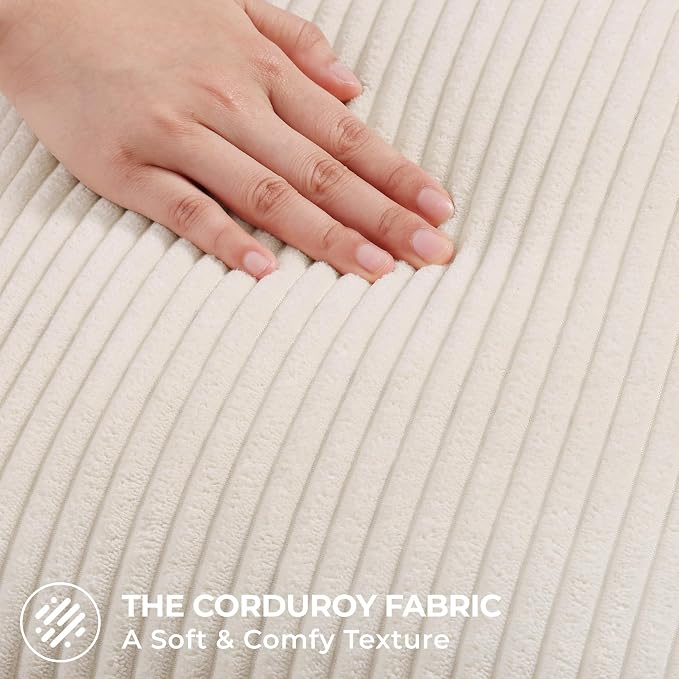 Mecatny Corduroy Fall Throw Pillow Covers 22x22 Set of 2 Cream White | Soft Striped Texture, Hidden Zipper Design, Neutral Boho Square Pillow Cases for Sofa Couch Living Room Bedroom, Home Décor