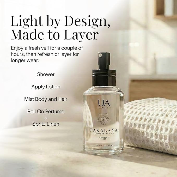 Pakalana Chinese Violet Body and Hair Mist from Hawaii, Hair Perfume for a Light, Hydrating Refresh, Body Mist for Women and Men, Alcohol-Free, With Moisturizing Hyaluronic Acid & Glycerin, 3.4 oz