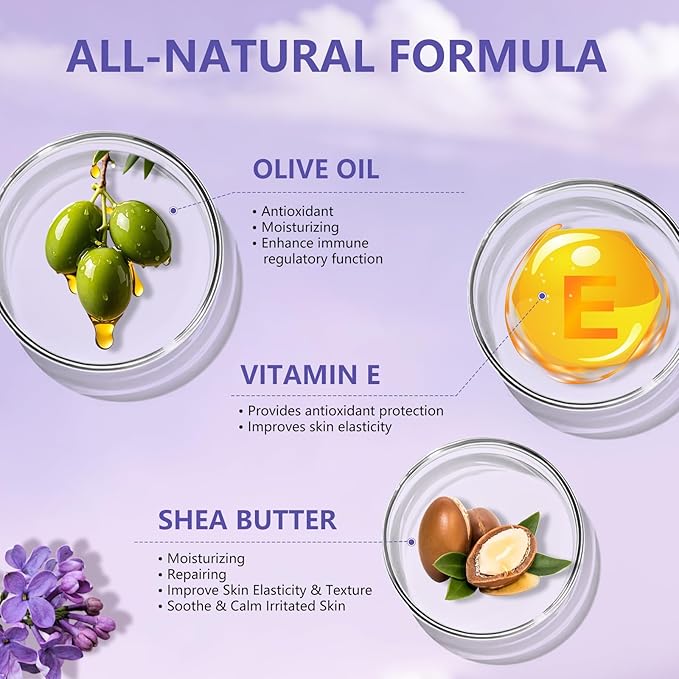Moisturizing Cream - 200ml Hydrating Body & Face Moisturizer with Shea Butter & Sweet Almond Oil, Vitamin E for Nourishing & Brightening Skin, Long-Lasting Moisturization. (Lilac)