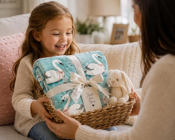 Fleece Throw Blanket: Soft Cozy Velvet Swans on a Lake Design, for Couch Bed and Home Decor, 50x60