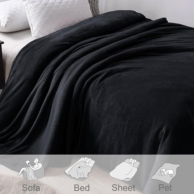 Exclusivo Mezcla Soft Fleece Blanket Cal King Size for Bed, Black | 120x120 Inches, Double-Sided Brushed Flannel, Lightweight Plush Cozy Blanket for Home Decor, All Season, Machine Washable