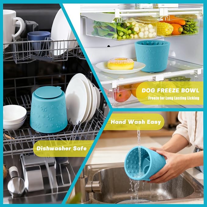 Dog Slow Feeder Lick Bowl, Silicone Dog Bowl with Strong Suction, Cyan
