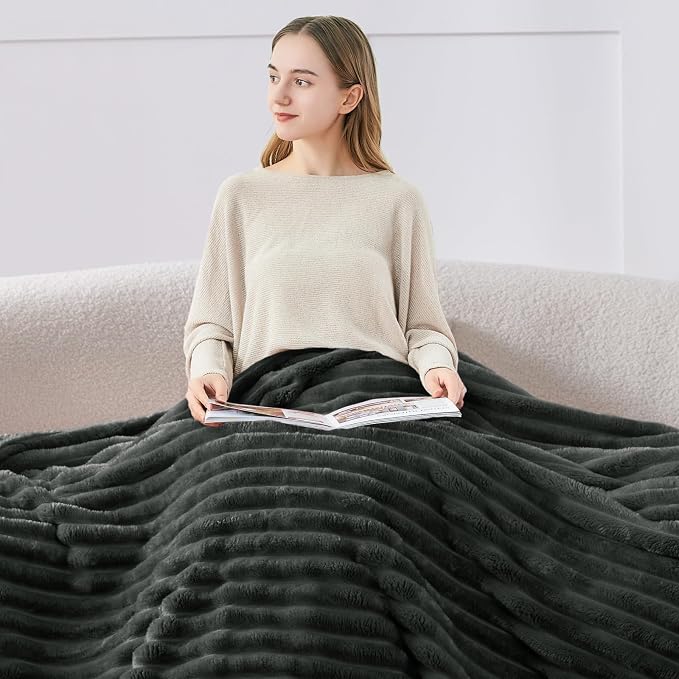 BEDELITE Striped Fleece Throw Blanket, Charcoal Grey, 50"x60" | 300GSM Microfiber Fleece, Soft Cozy, Lightweight Warm, Double-Sided Plush, Machine Washable, Gift, Room Decor, for Couch Sofa