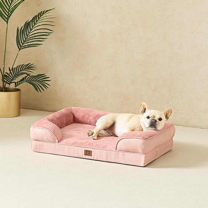 EHEYCIGA Orthopedic Dog Beds Large Sized Dog, Waterproof Washable Pet Bed | Non-Slip Bottom and Egg-Crate Memory Foam XL Dog Couch Bed with Washable Removable Cover, Dusty Pink, 41Inch