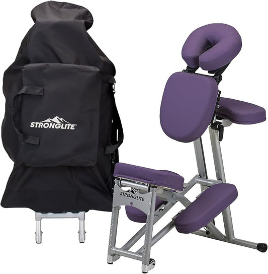 STRONGLITE Portable Massage Chair Ergo Pro II - Ultra-Strong, Lightweight, Foldable with Wheels & Carry Case (600lbs Working Weight), Purple