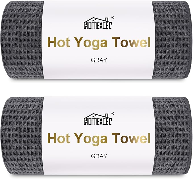 HOMEXCEL Hot Yoga Towels 2 Pack, (26.5" x 72") Non-Slip & Ultra-Absorbent Microfiber Yoga Mat Towels for Hot Yoga, Pilates, Exercise, Fitness, Bikram and Workout, Grey