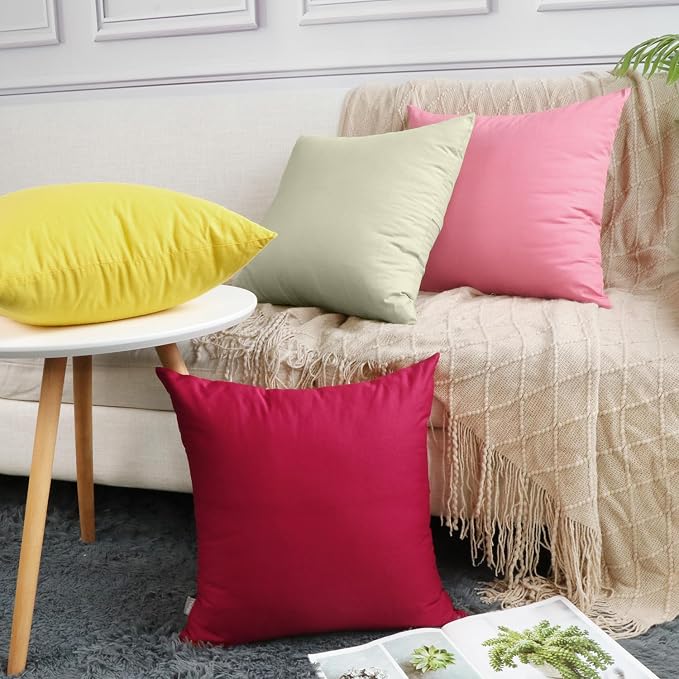 Thmyo 4-Pack 100% Cotton Comfortable Solid Decorative Throw Pillow Case Square Cushion Cover Pillowcase Sublimation Blank Pillow Covers DIY Throw Pillowcase for Sofa Bedroom(22x22 inch/ 55x55cm,Beige)
