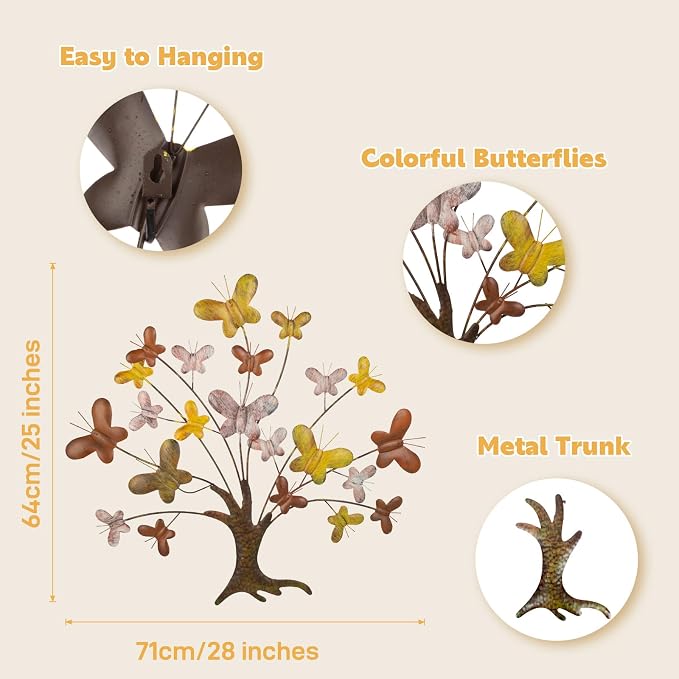 VEWOSTAR 28" Metal Wall Art Home Decor Colored Butterfly Wall Sculpture | Handmade Metal Frame Suncatcher for Window Stained Glass Panels for Wall Garden Decor