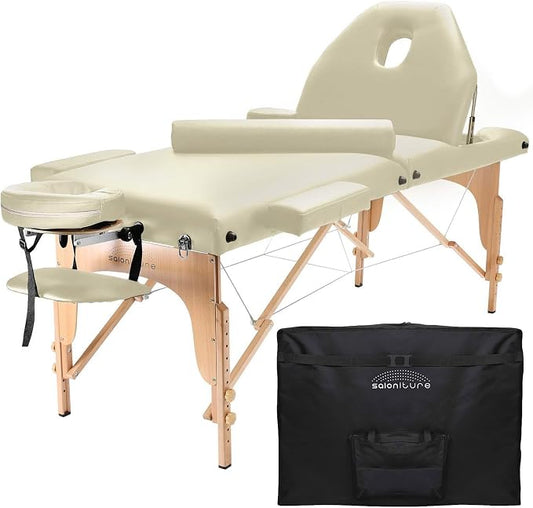 Saloniture Professional Portable Massage Table with Backrest - Cream