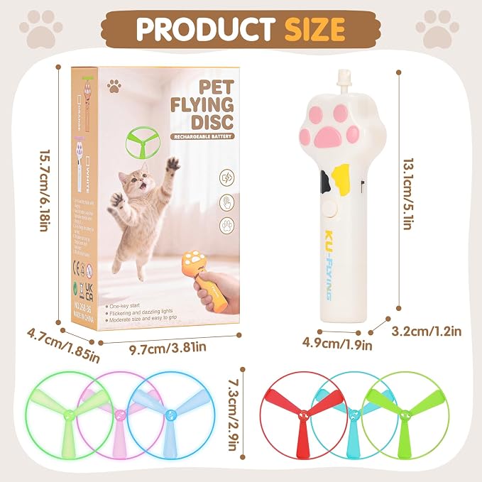 Cat Fetch Toy, Flying Disc Launcher with 6 Flying Discs