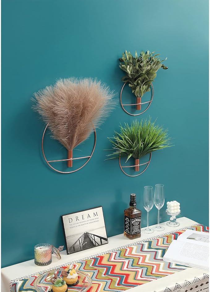 Pretty Jolly Boho Pampas Wall Decor Black Metal Wall-Mounted Art | Morden Artificial Greenery Display，2 Pack Eucalyptus Hanging Planter For Living Room, Bedroom, Bathroom, Dining room