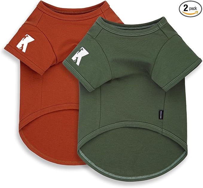 Koneseve Dog Shirts Soft Cotton Tee Stretchy Clothes - Rust & Mist Green L | 2-Pack Breathable Basic T-Shirt for Small Dogs & Cats, Solid Plain Clothes for All Seasons, Easy Pull-On for Daily Wear