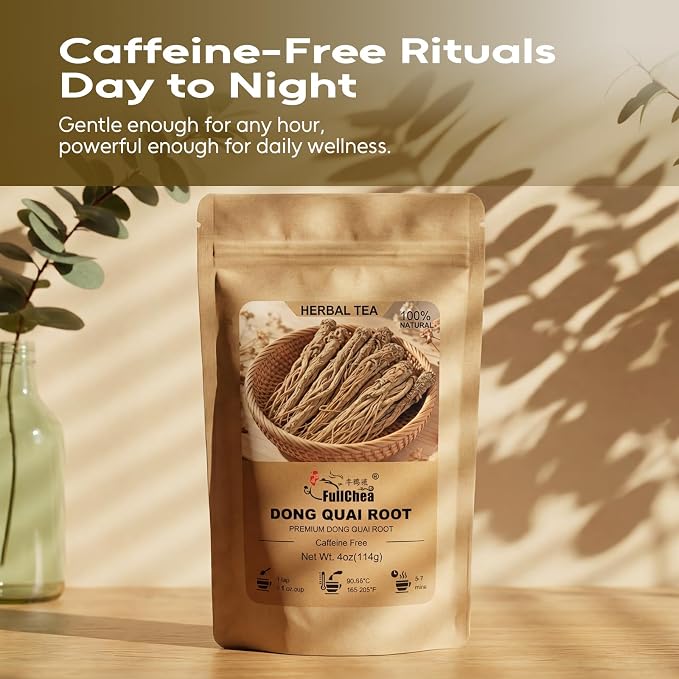 FullChea - Dried Dong Quai Root, 4oz/114g, Premium Sifted Angelica Sinensis | Premium natural dang gui root, caffeine-free, Non-GMO, gentle gut support, daily wellness tea, easy to brew hot or iced