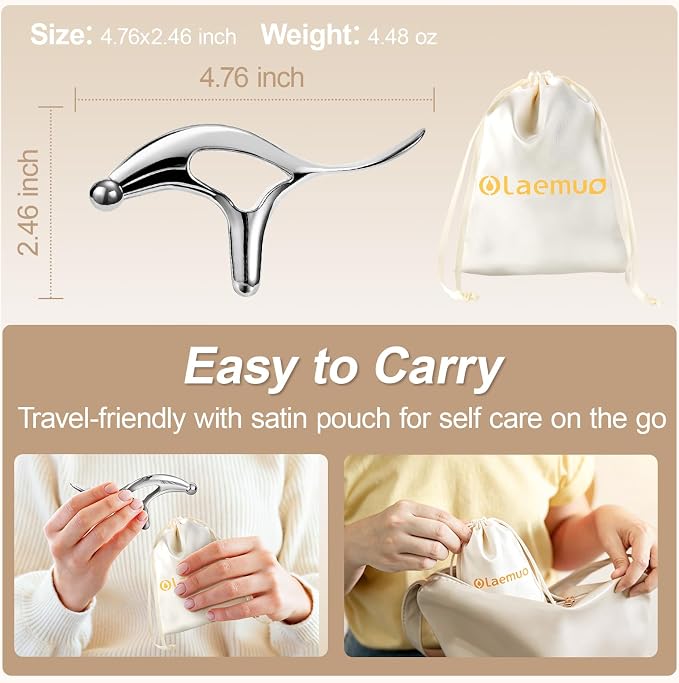 Pressure Point Massage Tool for Deep Tissue - Metal Muscle Scraper Gua Sha Tools for Fascia Release, Thumb Saver Acupressure Tool for Trigger Point & Pain Relief, Travel Pouch