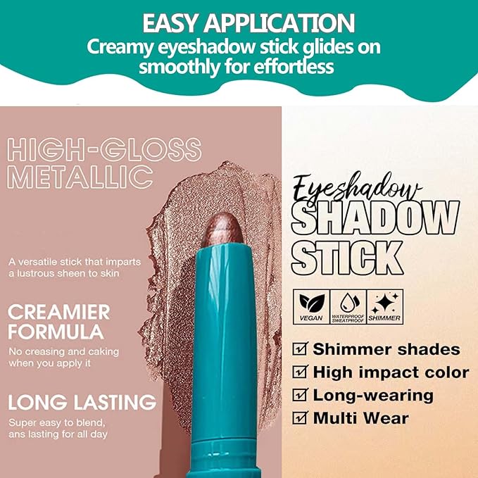 Eyeshadow Stick Eye Shadow Brightener Stick Eyeliner Pencil Cream Shimmer Glitter Smooth Eyeshadow Stick Pencil Nude Korea Primer Highlighter Natural Waterproof Long Lasting Champagne Shimmer # 02
