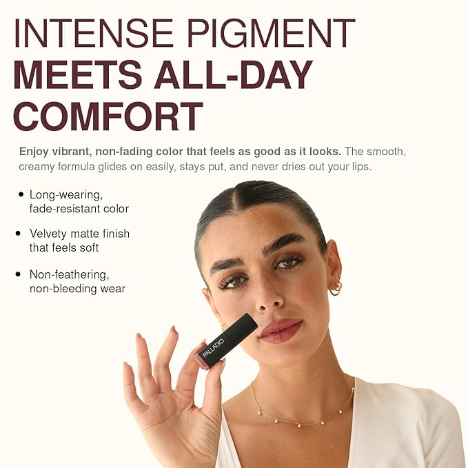 Palladio Herbal Matte Lipstick, Creamy and Full Coverage Long Lasting Matte Lipstick, Red Carpet