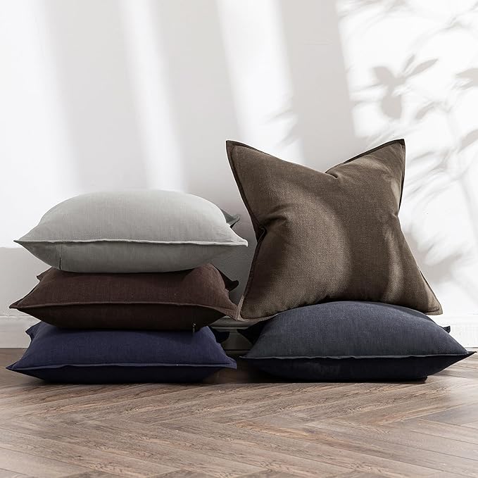 MIULEE Decorative Linen Pillow Covers 18x18 Inch Coffee | Boho Farmhouse Fall Autumn Couch Throw Pillows for Bed, Pack of 2 Accent Modern Pillowcases, Sofa Livingroom Home Decor