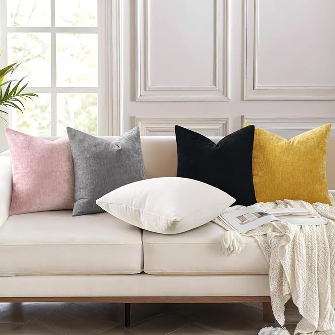decorUhome Soft Chenille Dark Grey Throw Pillow Covers 22X22 Set of 2 | Decorative Fall Couch Pillow Covers Solid Dyed Accent Modern Euro Sham Farmhouse Neutral Square Pillow Cases for Sofa