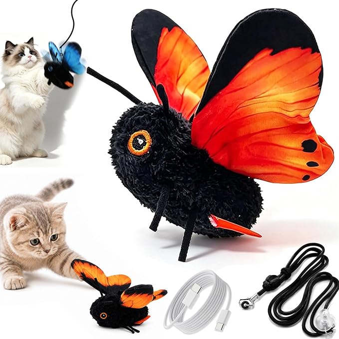 Smart Sensing Flapping Butterfly Toy Interactive Cat, Automatic Motion Sensor Cat Toy for Indoor, Realistic Flying Butterfly Pet Toy for Kittens Boredom Relief Exercise & Interactive Play (Orange)