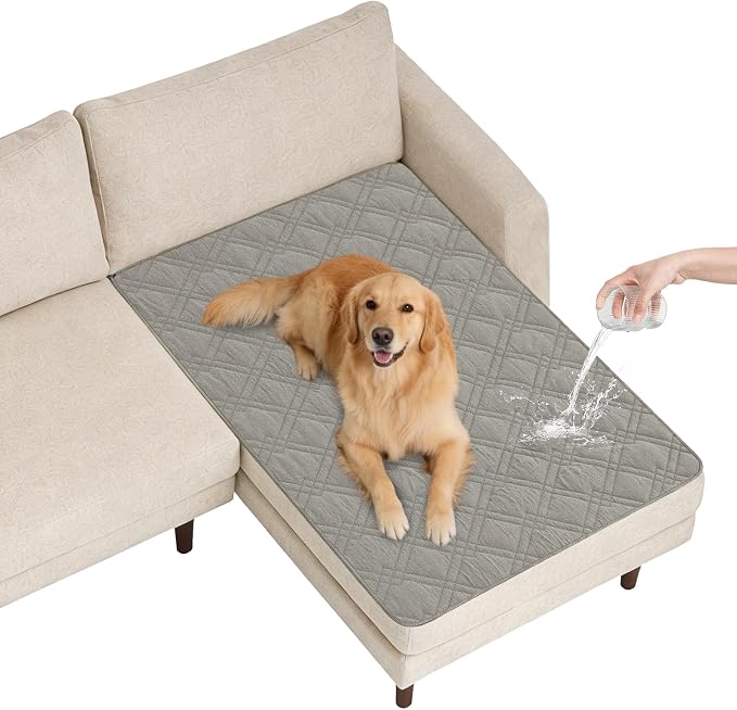 100% Waterproof Washable Dog Blanket, Light Gray+Gray, 42"x50" | ,7-Layer Reversible Couch Covers for Dogs Met for Sofa Furniture Car Camping