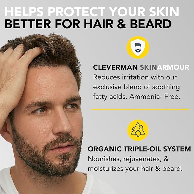 Cleverman Hair & Beard Dye Kit for Men, All-in-One Reusable Mens Hair Color, Natural Gray Coverage, Ammonia-Free Beard Mustache Dye for Men, Medium Brown