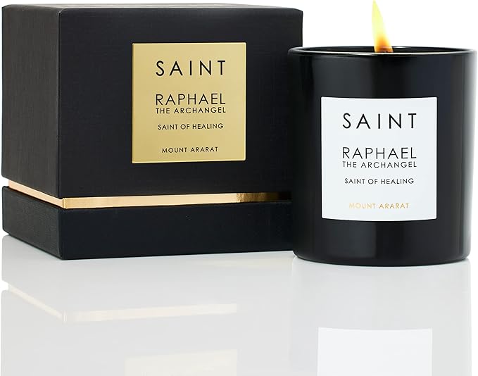 SAINT Raphael The Archangel Scented Candle with Prayer and Prayer Coin | Soy Coconut Aromatherapy Candle with 50 Hour Burn Time