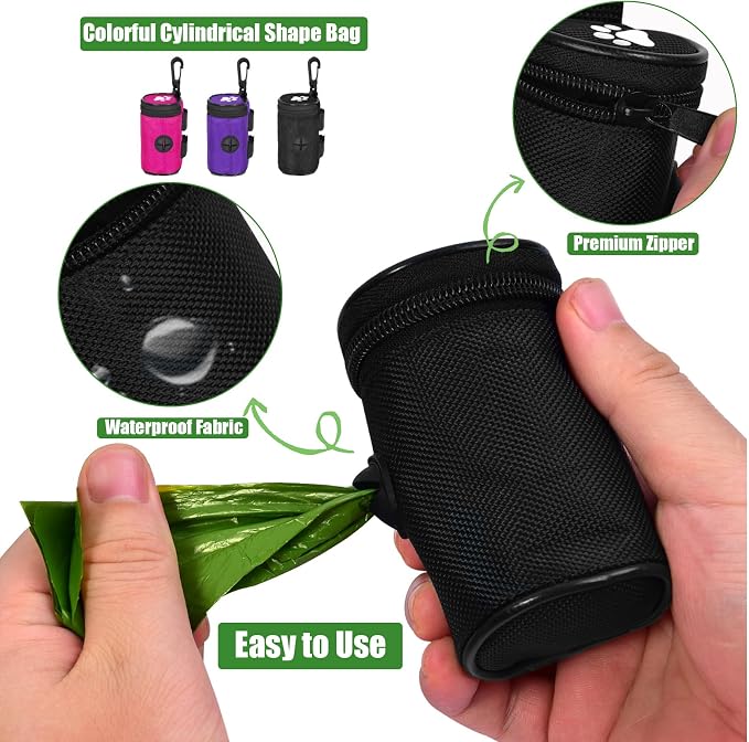 Dog Waste Bag Dispenser Pet Poop Bags Holder for Doggie Waste Bags Dispensers Soft Fabric Zipper Small Doggy Puppy Pouch for Leash Accessory Attachment with Carrier,Paw Print, No-XYBbk