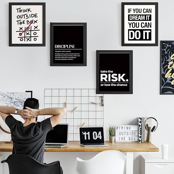 DSHFG Office Motivational Inspirational Wall Art Prints Unframed | Motivational Balck Office Positive Affirmations Wall Decor Posters, Inspirational Quotes Wall Art, 12x16 Unframed