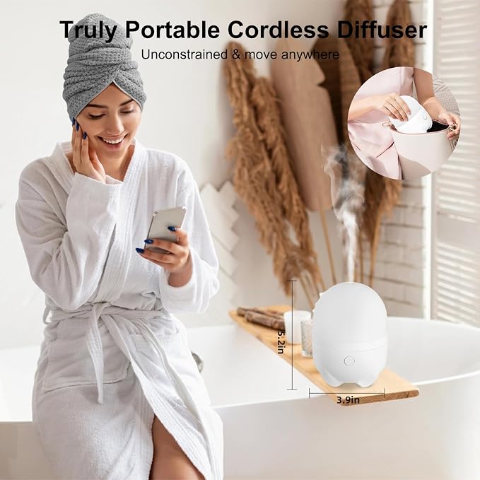 Marchred 150ML Cordless Essential Oil Diffuser, Rechargeable Battery Powered Diffuser, Small Portable Aromatherapy, 6 Hours Works with 7 LED Color Changing Lights