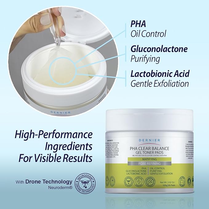 Dernier Beauty Exfoliating Face Pads – PHA & Gluconolactone Face Scrub with Astringent Action – Oil Control Pore Minimizer – Gentle Daily Exfoliation for Smooth Radiance | 100g - 80 Pads