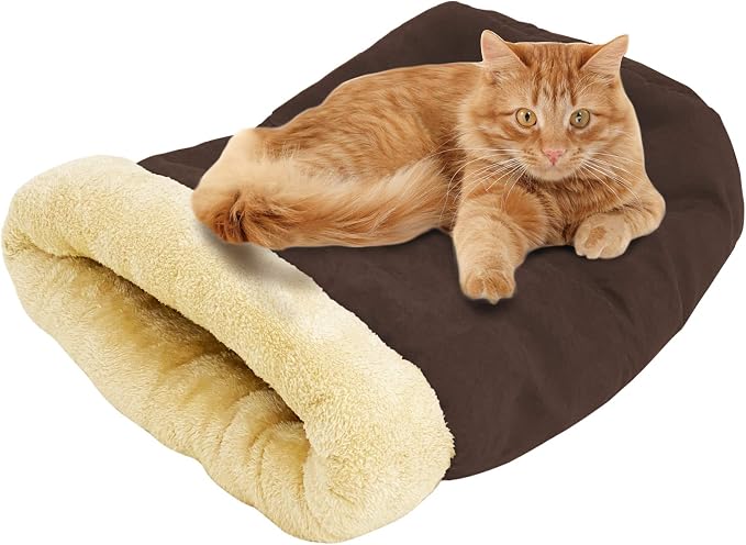 4 in 1 Self Warming Burrow Cat Bed Hideway Sleeping Cuddle Cave | Keep Warming, Machine Washable, Easy to Clean, Soft & Comfortable, Pet Beds fo Cats & Dogs, Cozy Privacy Nook