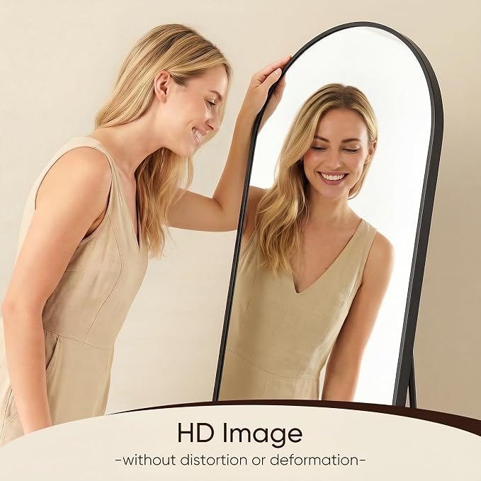 Antok 58" x18” Arched Full Length Floor Mirror, Black Aluminum Frame, Free Standing/Wall Mount/Leaning for Bedroom, Living Room, Dressing Room