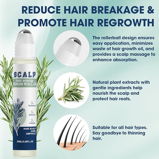Hair Growth Serum Roll On, Suitable for All Hair Types Prevents Hair Loss Nourishes Hair Follicles Achieve Thicker Hair for Men & Women