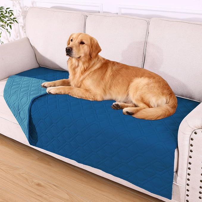 Waterproof Dog Bed Blanket - Soft Pet Blanket & Sofa Cover for Dogs | Reversible Washable Furniture Protector, Couch Covers for Pets (40x90 Inch, Navy Blue/Blue)