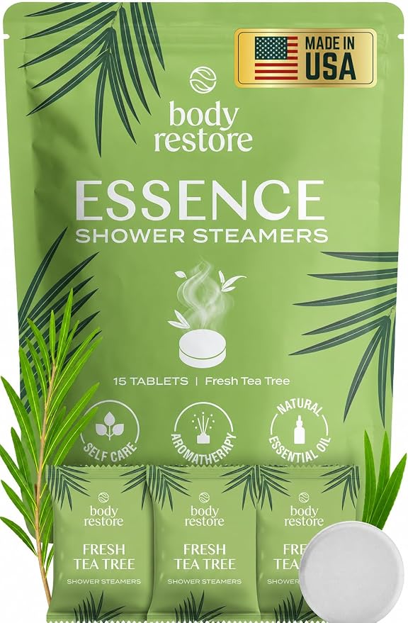 Body Restore Shower Steamers Aromatherapy 15 Pack – Fathers Day Gift for Dad, Birthday Gifts for Women & Men, Spa Stress Relief & Relaxation Self Care Gifts – Premium Tea Tree Essential Oil Tablets