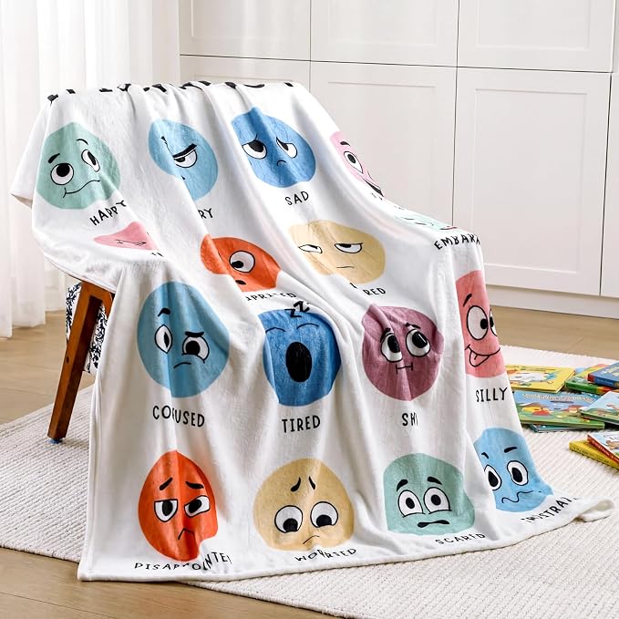 Back to School 50'' x 60'' Calming Corner Throw Blanket Classroom | Feeling Emotion Sensory Reading Corner Supplies Blanket Reading Decor for School Calming Playroom Bedroom Library