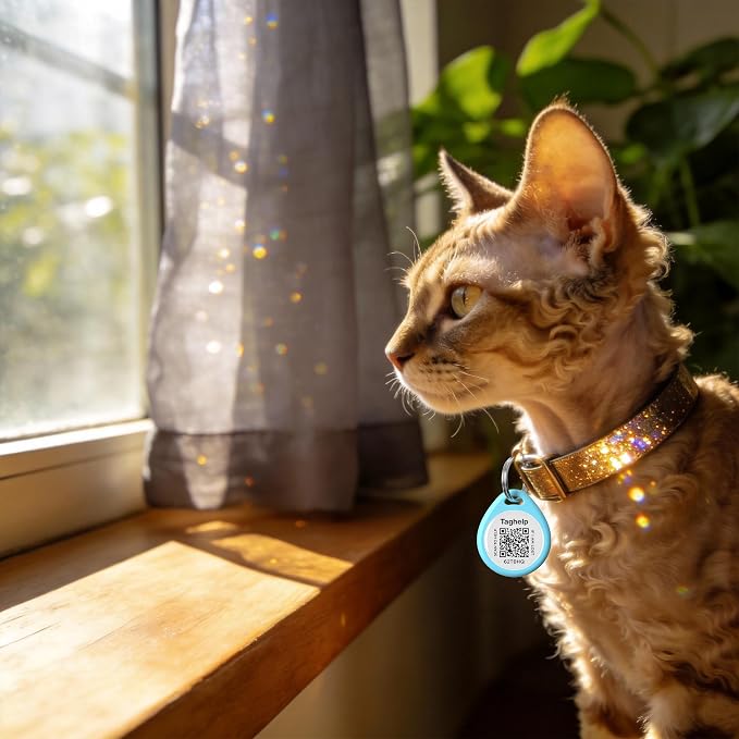 QR Code Cat ID Tag for Collar, Smart Pet ID with Online Profile, Instant Scan to Contact Owner & Location Email Alert, Silent Anti-Lost Cat Tag, No App or Subscription, Blue 1”
