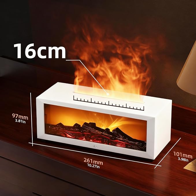 Flame Essential Oil Diffuser, 150ml Aromatherapy Humidifier with Realistic Fire Light, Ultra-Quiet Ultrasonic Cool Mist Maker, Remote, 7-Color LED, Auto-Off for Home, Bedroom, Office
