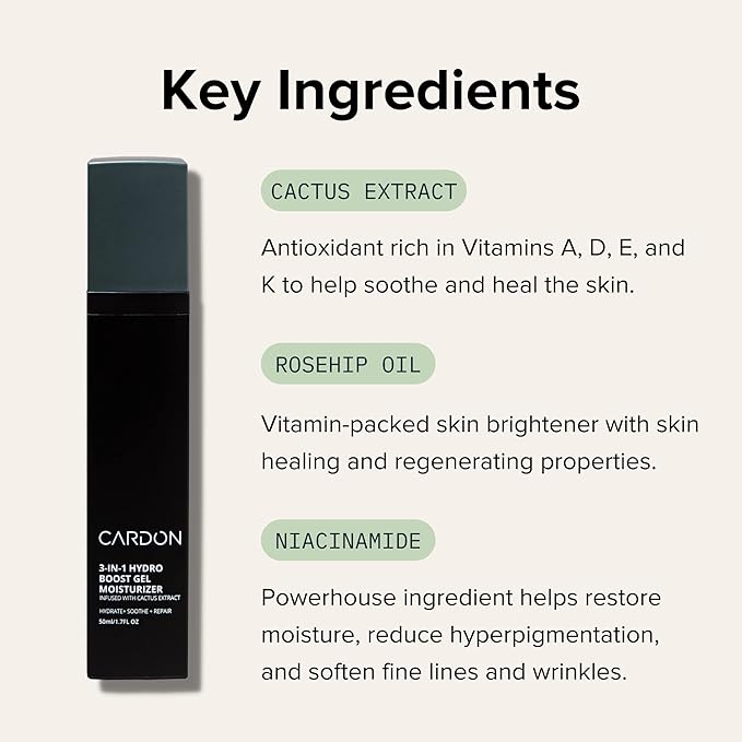 Cardon Anti-Aging Face Moisturizer, Korean Skincare Hydro Boost Gel, Ultra Light Face Cream to Even Skin Tone Overnight, Healing Cactus Extract, Reduce Wrinkles, Repair Acne Scars (2 CT)