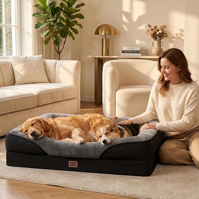 EHEYCIGA Orthopedic XL Dog Bed for Large Dog, Memory Foam Dog Couch | 48x35 Inch Extra Large Sized Dog Sofa with Sides, Waterproof Liner & Washable Removable Cover, Bolster Pet Couch