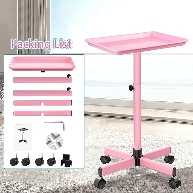 Salon Tray,Hairstylist Trays on Wheels,Hair Color Tray for Salon or Home Use,Pink