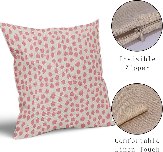 Pink Cream Pillow Covers 22x22 Set of 2 Boho Design Polka Dot Throw Pillows Modern Brush Strokes Print Decorative Outdoor Pillowcase Square Cushion Cover Linen Pillow Case for Home Sofa Couch Bed