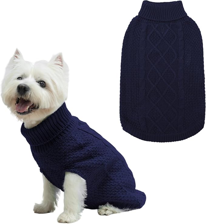 Mihachi Turtleneck Dog Sweater - Winter Coat Apparel Classic Cable Knit Clothes with Leash Hole for Cold Weather, Ideal Gift for Pet in New Year